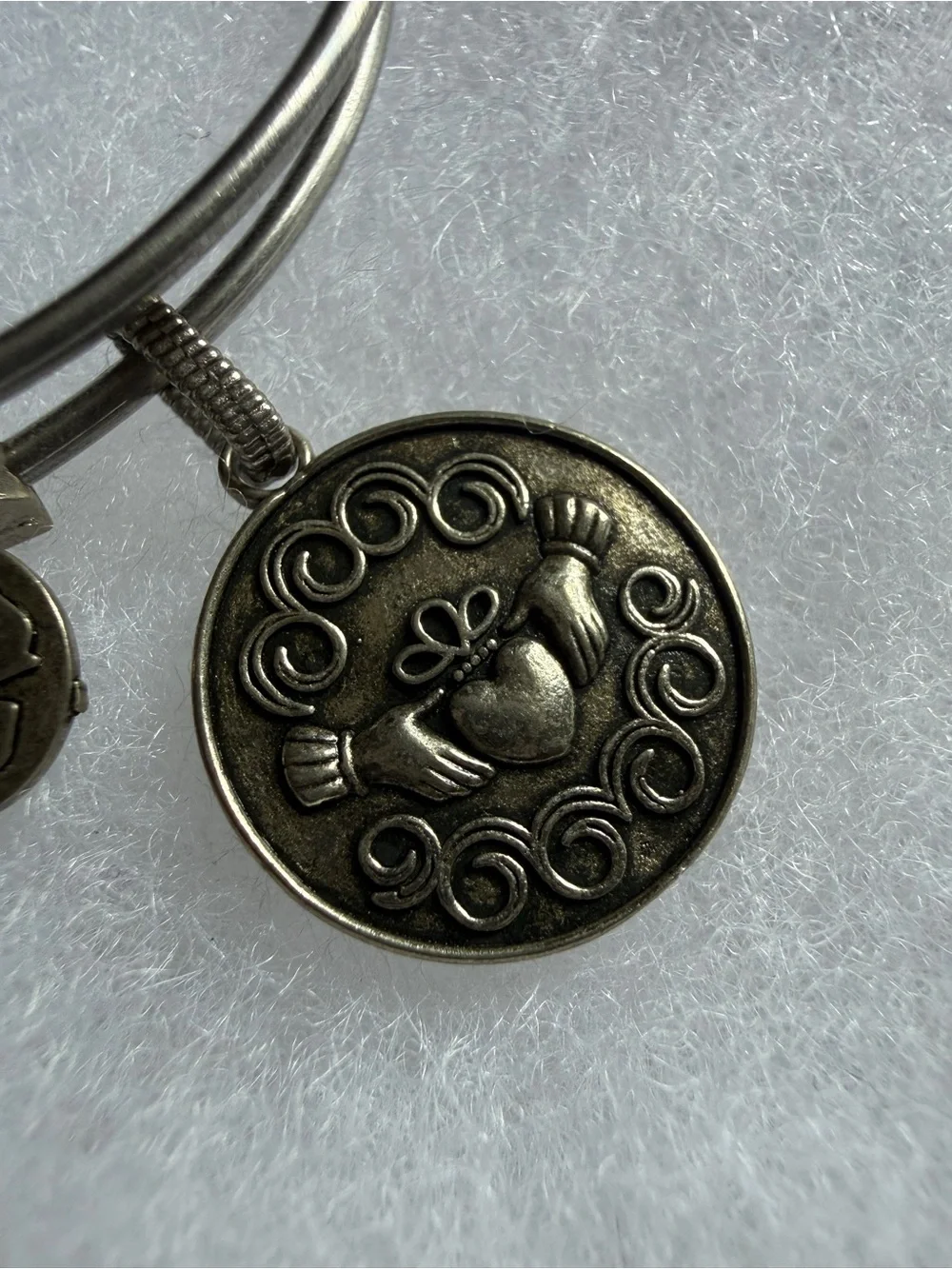 Alex and Ani Rafaelian Silver finish Charm Bangle Bracelet Claddagh medallion